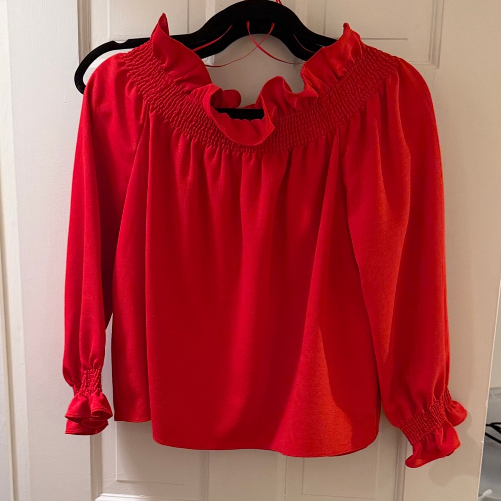 Tuckernuck Vibrant Red Ruffled Blouse